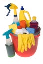 Bucket of cleaning supplies Royalty Free Stock Photo