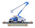 Bucket crane truck vehicle on road Royalty Free Stock Photo
