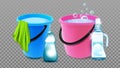 Bucket With Detergent Blank Bottle And Rag Vector