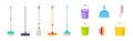 Bucket, Dustpan, Mop and Broom for Cleaning and Sweeping Floors Vector Set