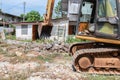 Bucket Excavator. excavator destruction in Work outdoor construction Royalty Free Stock Photo
