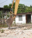 Bucket Excavator. excavator destruction in Work outdoor construction Royalty Free Stock Photo