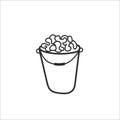 Bucket of fertilizer. Hand drawn sketches gardening tools. Isolated elements equipment for agriculture in Doodle style.