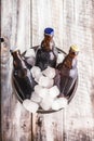 Bucket Filled With Ice and three Bottles of Beer Royalty Free Stock Photo