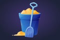 A bucket filled with sand and a children's shovel. Toy set with a digging scoop. Vector isolated cartoon Royalty Free Stock Photo