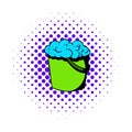 Bucket with foamy water icon, comics style Royalty Free Stock Photo