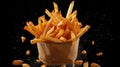 bucket of French fries on dark background. Perfect homemade snack