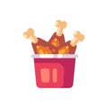 Bucket of fried chicken legs. Fast food flat icon Royalty Free Stock Photo