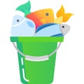 Bucket full of fish flat vector icon isolated