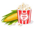 Bucket full of popcorn with corn cob