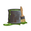 Bucket of green paint and molar brush Royalty Free Stock Photo