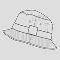 Bucket hat outline drawing vector, bucket hat in a sketch style, trainers template outline, vector Illustration.