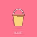 Bucket icon in comic style. Garbage pot cartoon vector illustration on white isolated background. Pail splash effect business Royalty Free Stock Photo