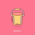 Bucket icon in comic style. Garbage pot cartoon vector illustration on white isolated background. Pail splash effect business Royalty Free Stock Photo