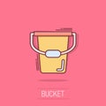 Bucket icon in comic style. Garbage pot cartoon vector illustration on white isolated background. Pail splash effect business Royalty Free Stock Photo