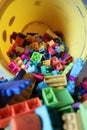 A bucket of Scattered Legos on the Floor Royalty Free Stock Photo