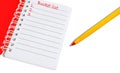 Bucket list notebook and a yellow pen on white background. Blank Template reminder Royalty Free Stock Photo