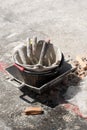 Various masonry and brickwork tools being used on a construction site Royalty Free Stock Photo