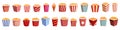 Bucket popcorn icons set cartoon . Snack holiday Royalty Free Stock Photo