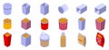 Bucket popcorn icons set isometric vector. Snack food Royalty Free Stock Photo