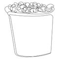 Bucket with popcorn in one line on a white background.