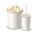Bucket with popcorn and paper drink cup