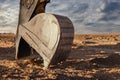 The bucket of a powerful excavator against the background of the evening sky. Construction machinery for earthworks Royalty Free Stock Photo