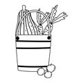 Bucket with pumpkin carrots and fruits harvest fresh isolated line icon style