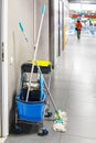bucket with a rag and detergents in a supermarket. Royalty Free Stock Photo