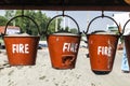 Bucket with sand in a petrol station for fire fighting Royalty Free Stock Photo