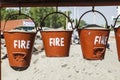 Bucket with sand in a petrol station for fire fighting Royalty Free Stock Photo