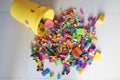 A bucket of Scattered Legos on the Floor Royalty Free Stock Photo