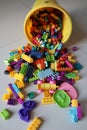 A bucket of Scattered Legos on the Floor Royalty Free Stock Photo