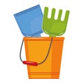 Bucket, shovel and rake for sandbox, isolated vector illustration Royalty Free Stock Photo