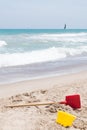 Bucket and shovel on the sand. Royalty Free Stock Photo