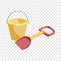 Bucket and shovel toys icon, cartoon style Royalty Free Stock Photo