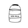 A bucket of soy milk in doodle style. Hand drawn barrel of soy drink. A can. Vector illustration isolated on white Royalty Free Stock Photo