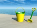 Bucket and spade on the beach Royalty Free Stock Photo