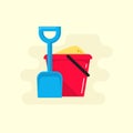 Bucket and spade with sand vector icon