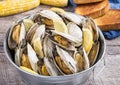 Bucket of steamed clams Royalty Free Stock Photo