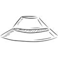 Bucket straw panama hat with ribbon in black isolated on white background. Hand drawn sketch vector illustration in simple doodle Royalty Free Stock Photo