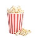 Bucket of tasty pop corn isolated Royalty Free Stock Photo