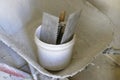 Bucket with tools on a construction site Royalty Free Stock Photo