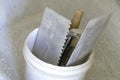 Bucket with tools on a construction site Royalty Free Stock Photo