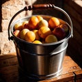 Bucket , traditional metal container to store and transport liquid