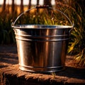 Bucket , traditional metal container to store and transport liquid
