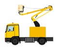 Bucket truck vector illustration isolated on white background. Aerial work bucket vehicle. Service urban vehicle for electrician. Royalty Free Stock Photo