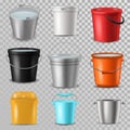 Bucket vector bucketful and bitbucket plastic pail empty or with water bucketing down in garden and garbagepail or