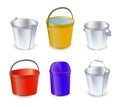 Bucket vector bucketful and bitbucket plastic pail empty or with water bucketing down in garden and garbagepail or