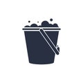 Bucket of water icon isolated, flat cartoon pail or bucketful with foam and bubbles